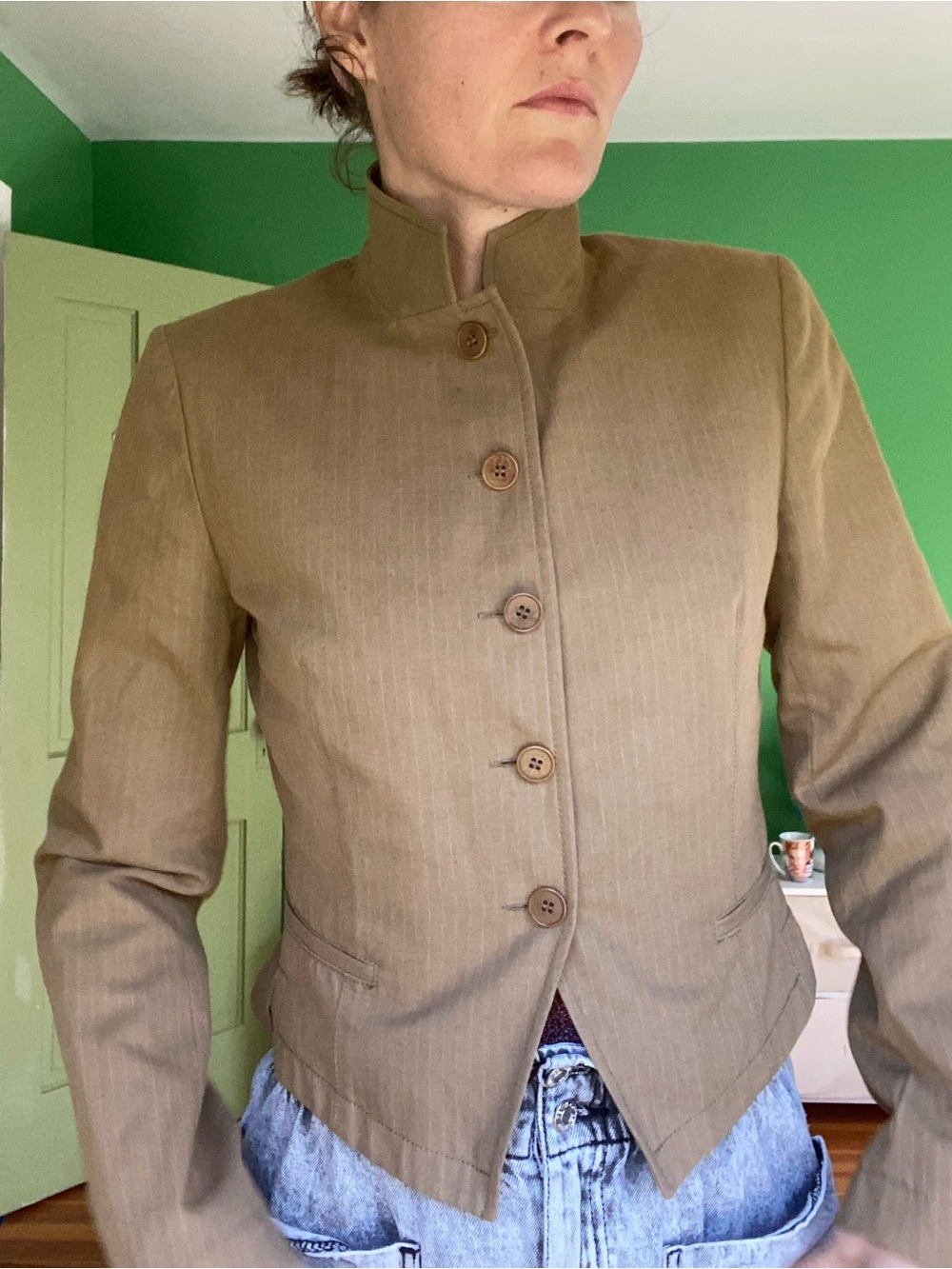 Y2K Weekend MaxMara Tan Stand-Collar Button Jacket